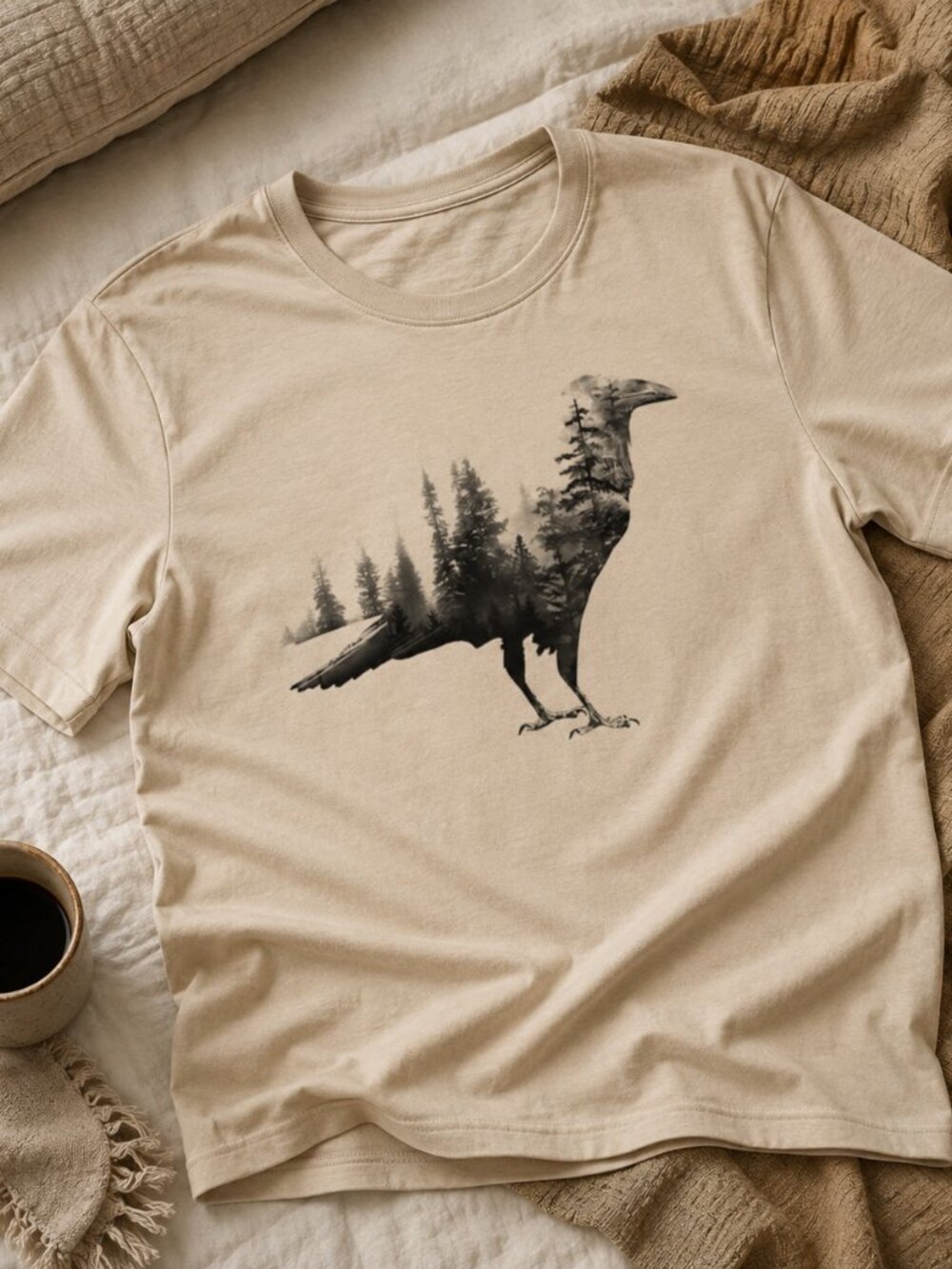 Nature-Inspired Blackbird Forest Graphic Tee – Unisex Outdoor Shirt